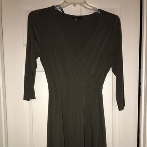 Olive Green Faux Wrap Skater Dress